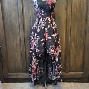 Speechless Black and Pink Floral High Low Dress